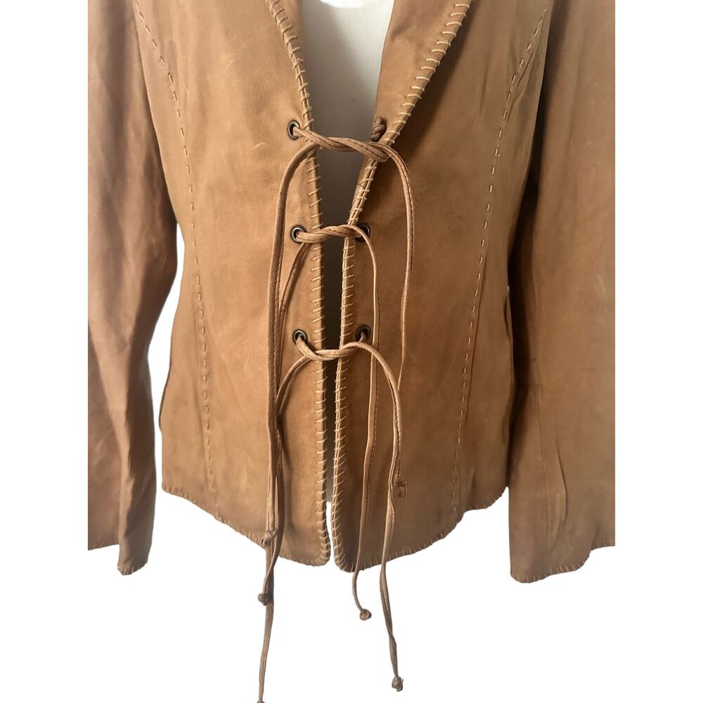 Genuine Leather xoxo boho jacket caramel lightweight NWOT Sz L